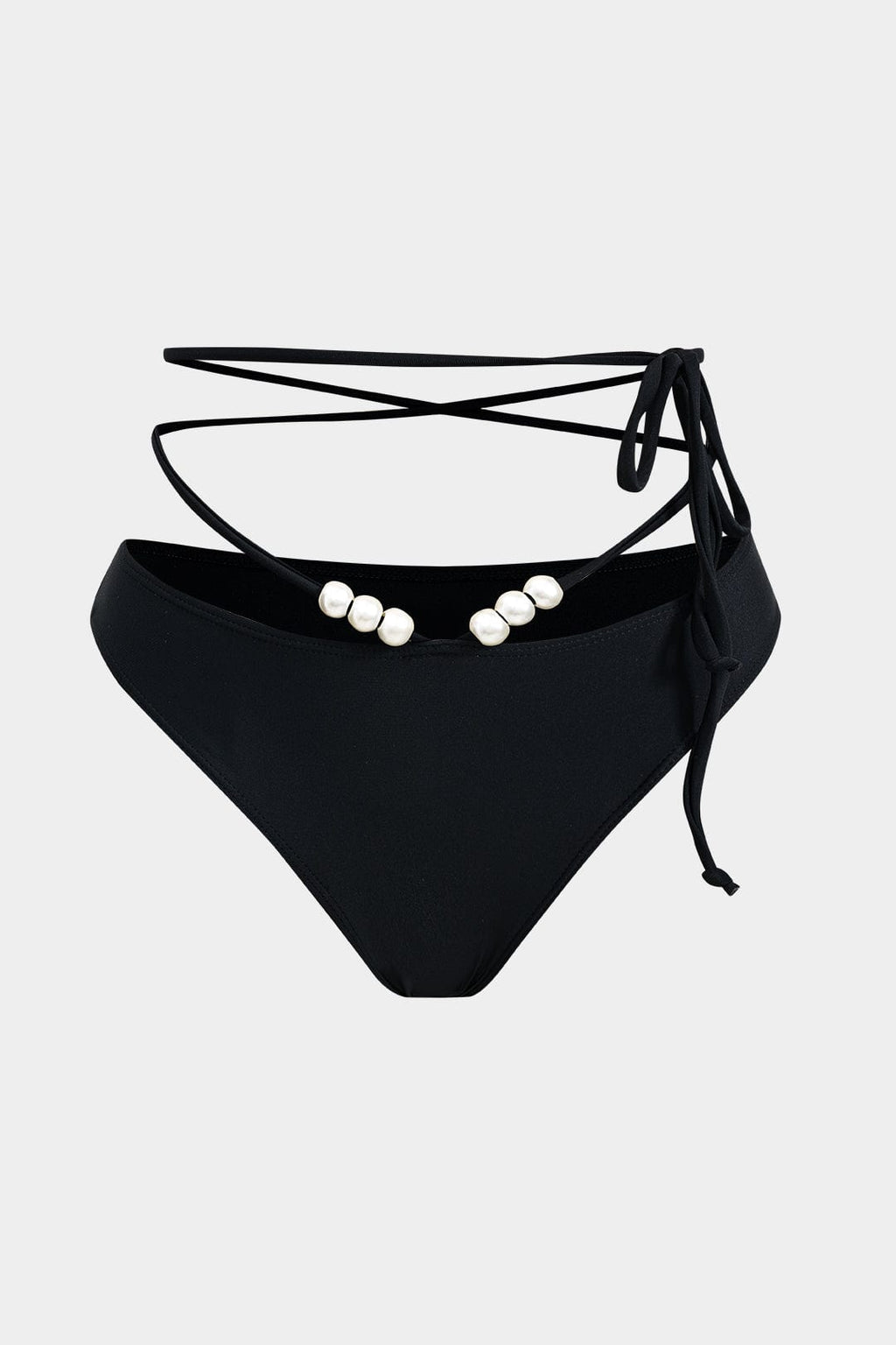 Meredith | Drie-delig Bikini-set met Wikkelband-Design, Pareldetails en Transparante Pareo