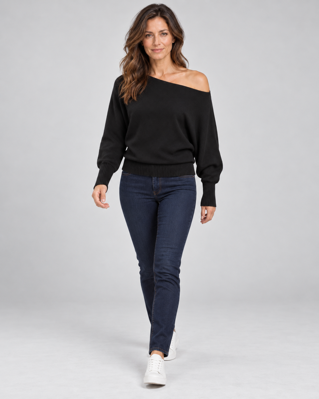 Lisette | Off-Shoulder Gebreide Trui met Asymmetrische Zoom