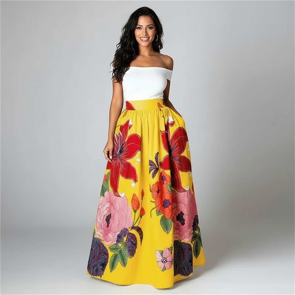 Elodie | Hoge taille maxi rok met bloemenprint