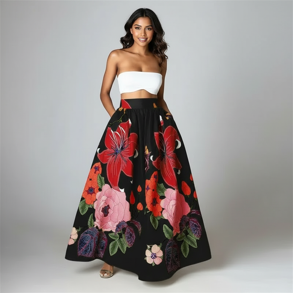 Elodie | Hoge taille maxi rok met bloemenprint