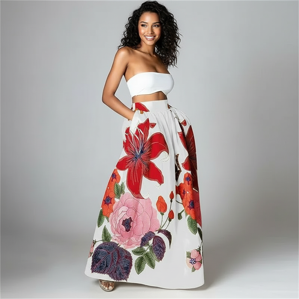 Elodie | Hoge taille maxi rok met bloemenprint