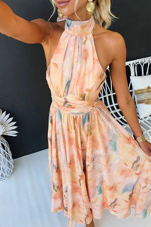 Sandra | Bloemenprint halter maxi jurk