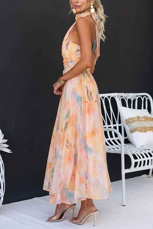 Sandra | Bloemenprint halter maxi jurk
