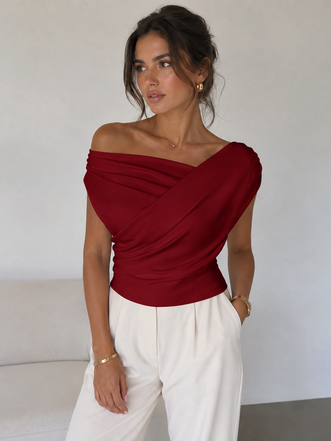 Elin | Gedrapeerde off-shoulder top