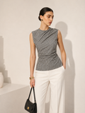 Noë | Geruite mouwloze blouse met Gedrapeerde Details