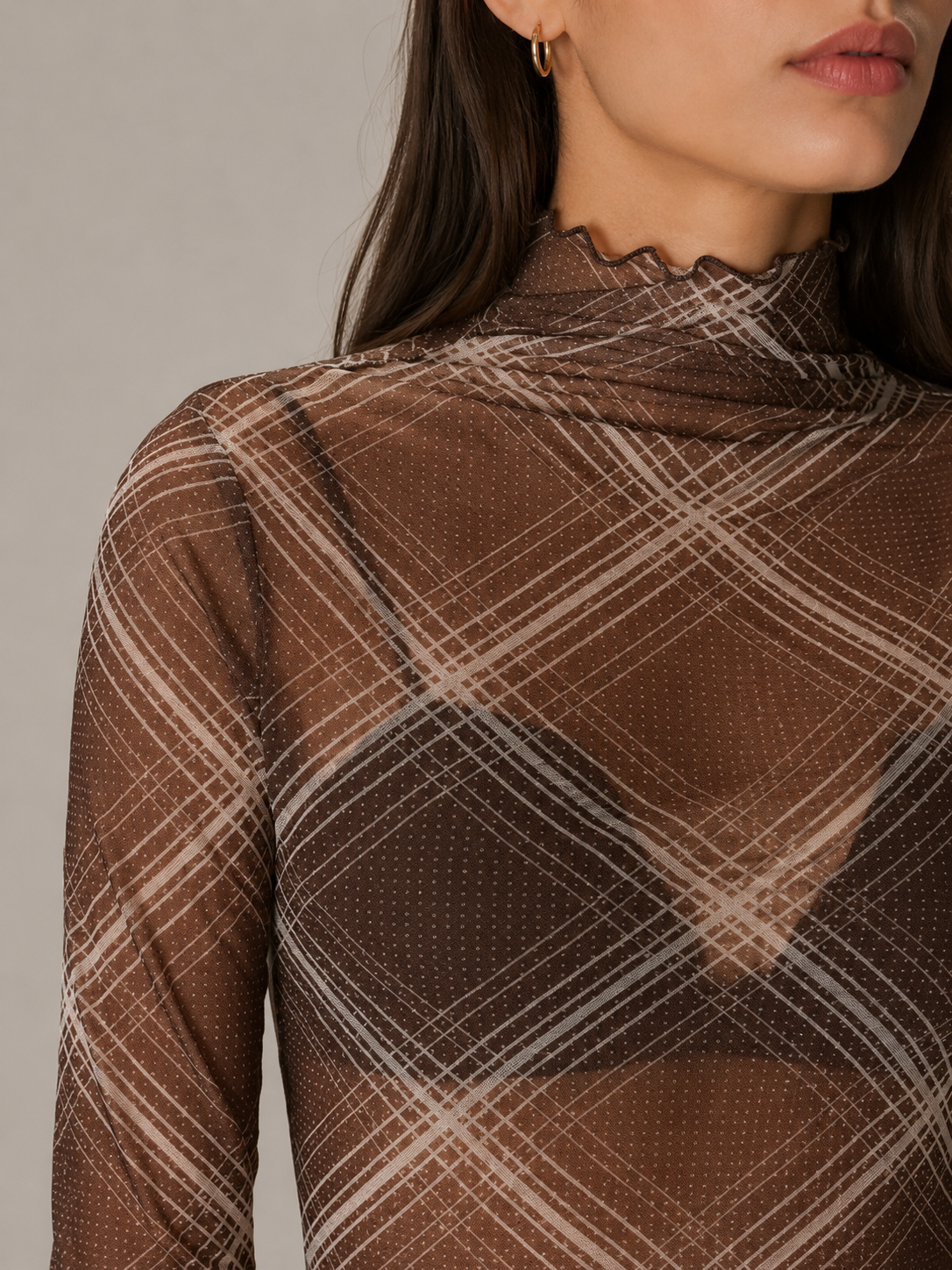 Layla | Turtle nek Mesh Top met Ruitpatroon