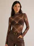Layla | Turtle nek Mesh Top met Ruitpatroon