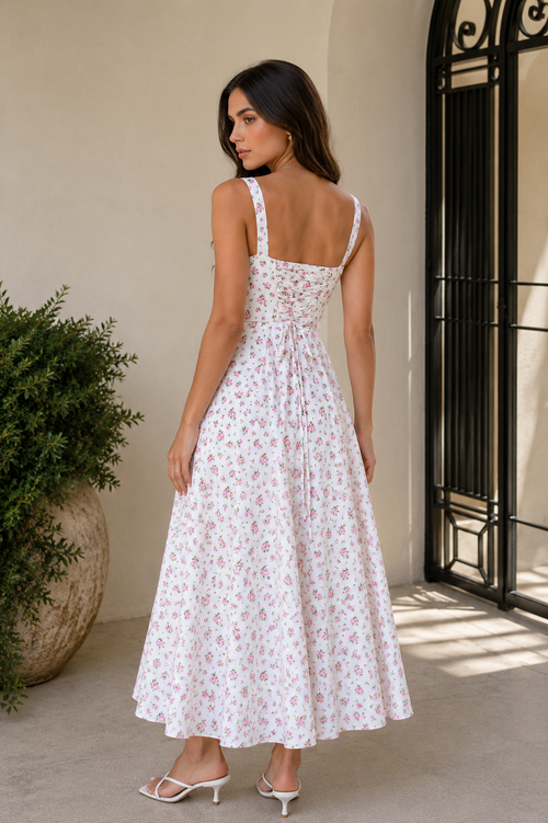 Aurly | Midi corset jurk met strikdetail op de rug