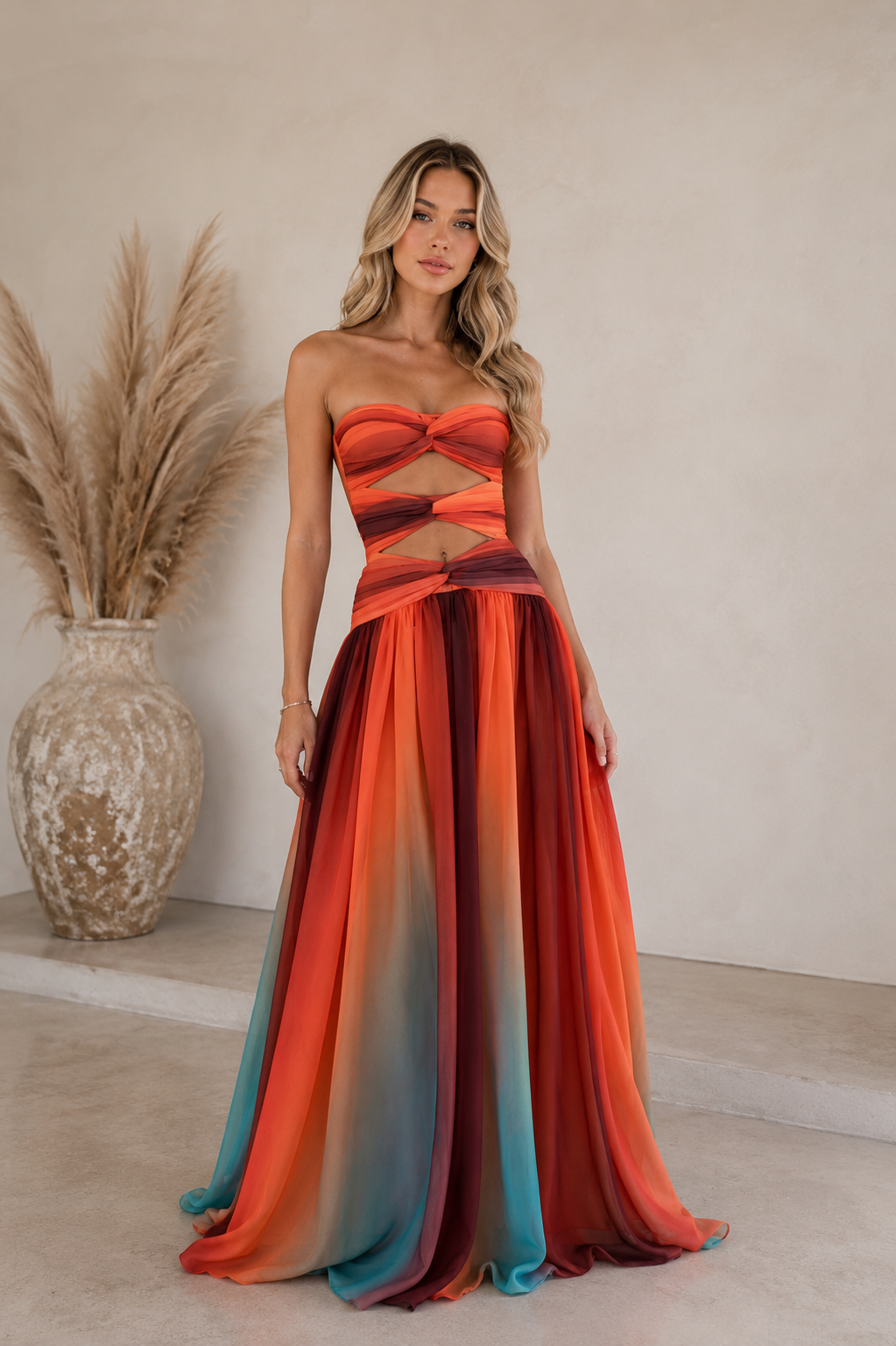 Noemi | Maxi jurk met cut-out details en kleurverloop