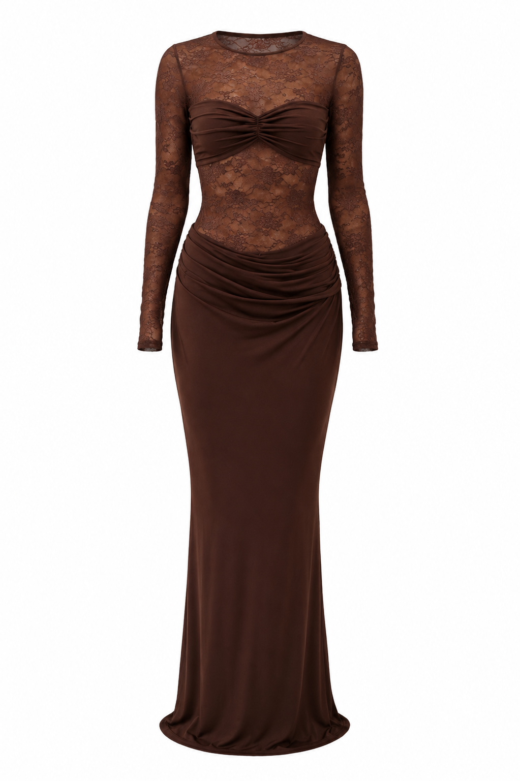 Celina | Maxi jurk met kanten mesh details en lange mouwen