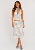 Ely | Tweedelige set met haltertop en midi rok met stippenprint