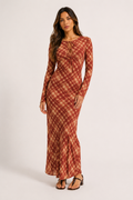 Puck | Maxi jurk met striksluiting en ruitprint