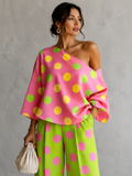 Valentina | One shoulder blouse met Kleurrijke Stippenprint