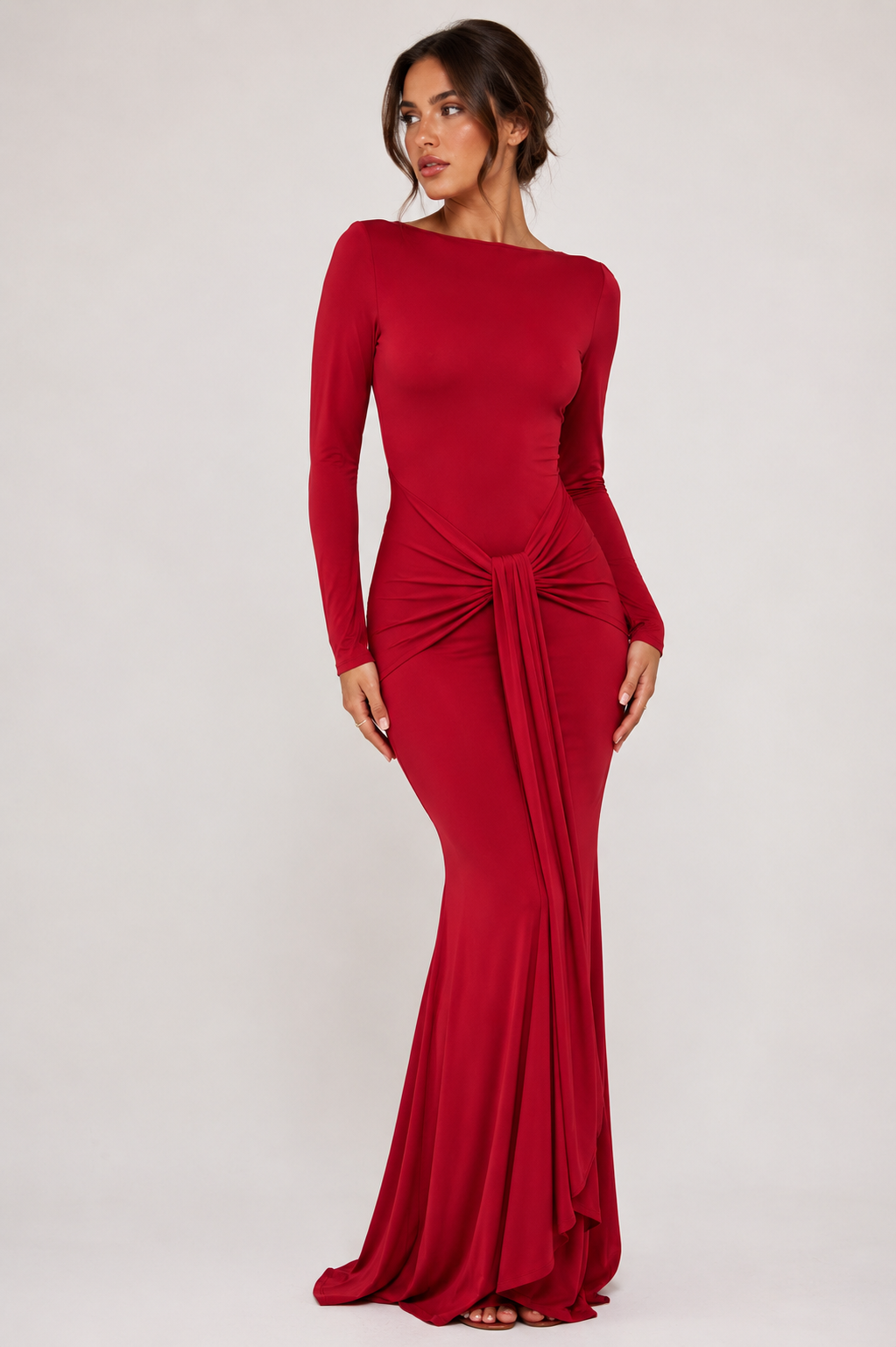 Valentina | Maxi Jurk met Gedrapeerd Detail en Open Rug