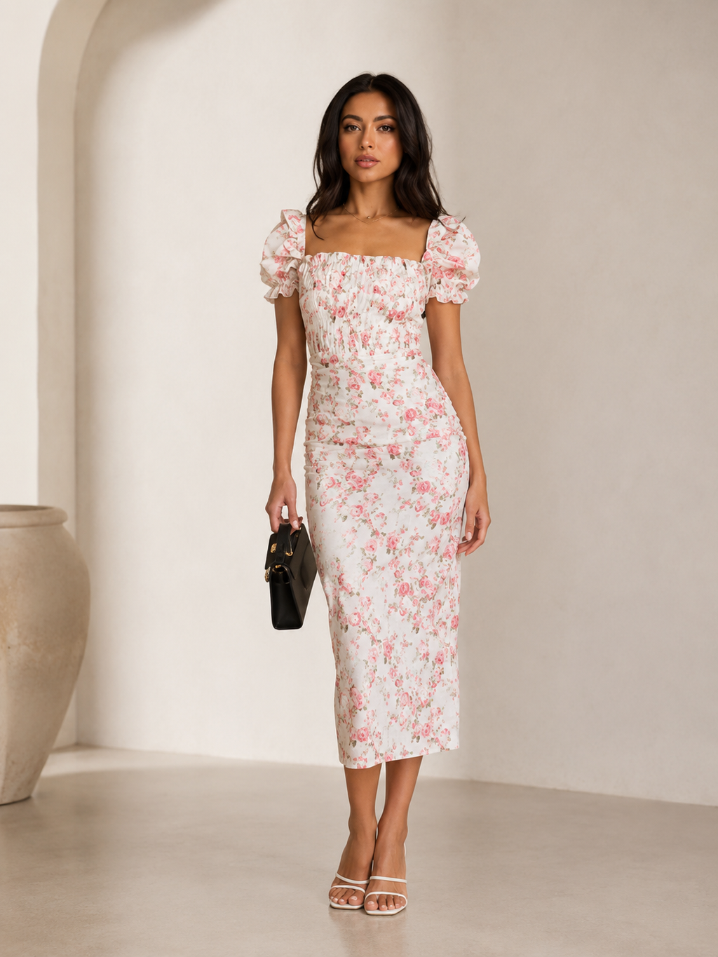 Mellie | Midi Jurk met Romantische Bloemenprint
