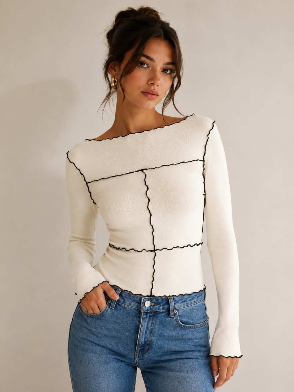 Millie | Longsleeve Shirt met Contrastdetails