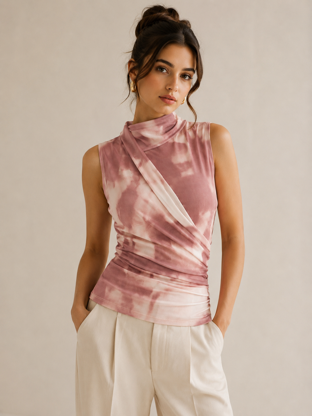 Elara | Tie dye Mesh Top met Gedrapeerde Details
