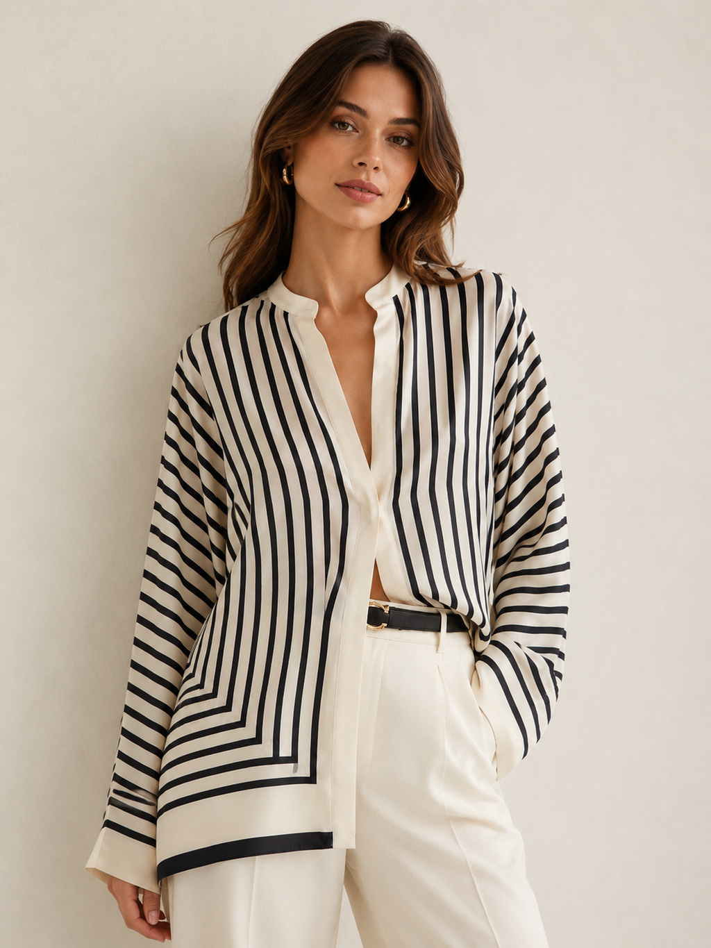 Sophie | Satijnen Blouse met Streeppatroon