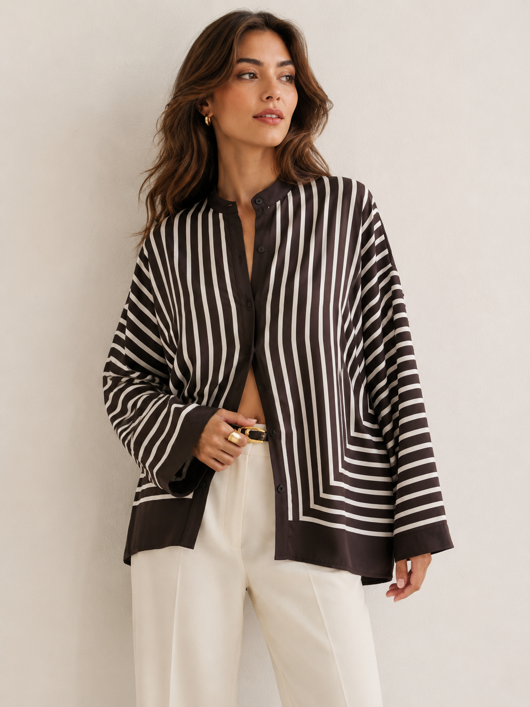 Sophie | Satijnen Blouse met Streeppatroon