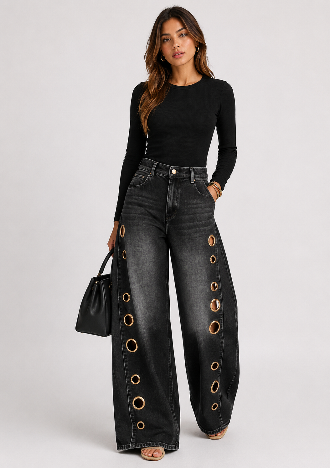 Noga | Wide leg jeans met uitgesneden ringdetails