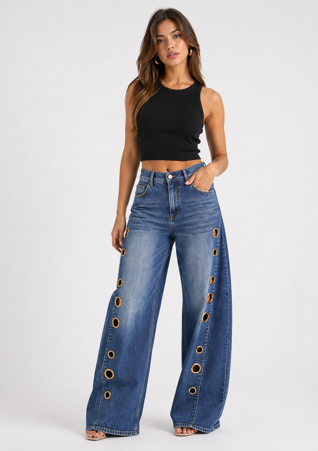 Noga | Wide leg jeans met uitgesneden ringdetails