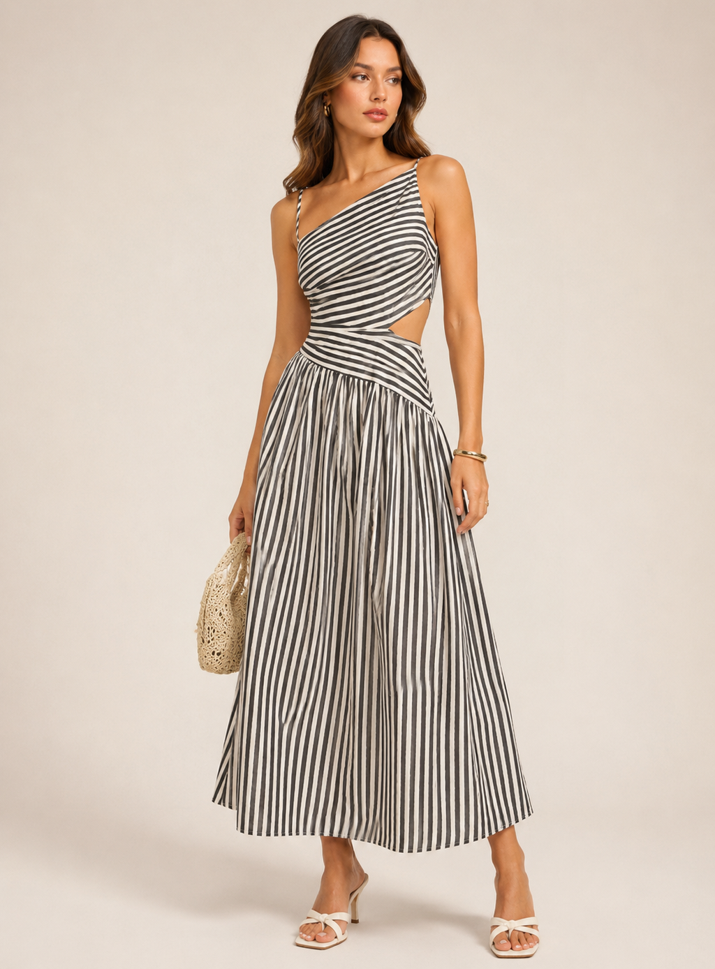 Ghiz | Gestreepte maxi jurk met cut out