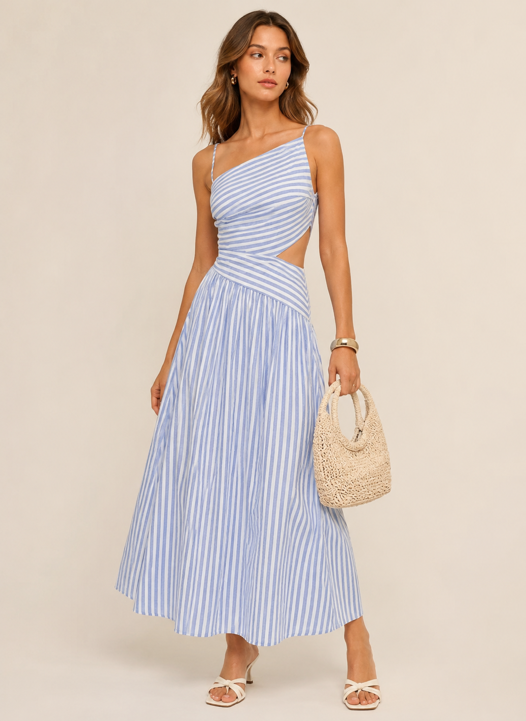 Ghiz | Gestreepte maxi jurk met cut out