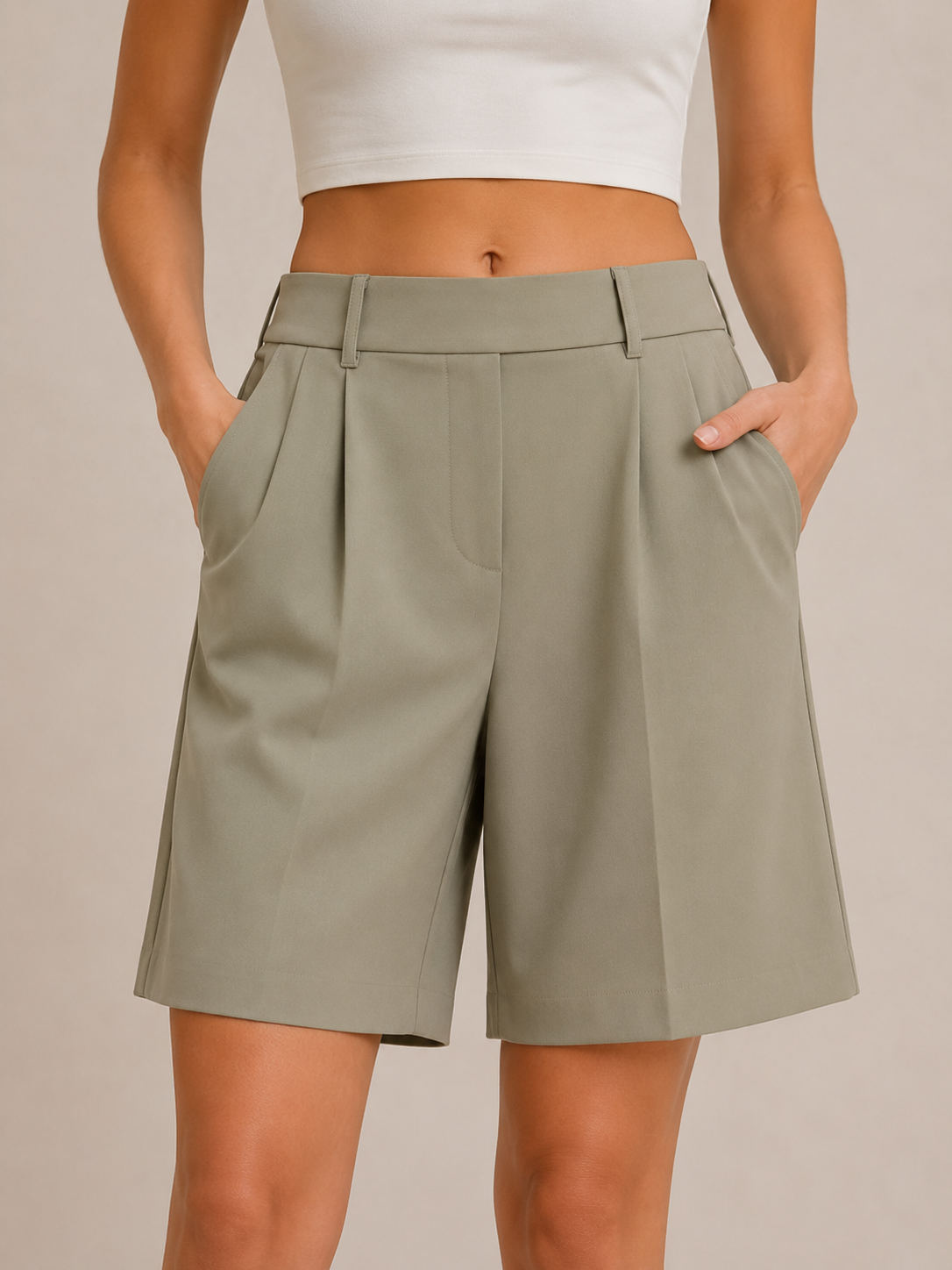Jette | Geplooide bermuda met hoge taille
