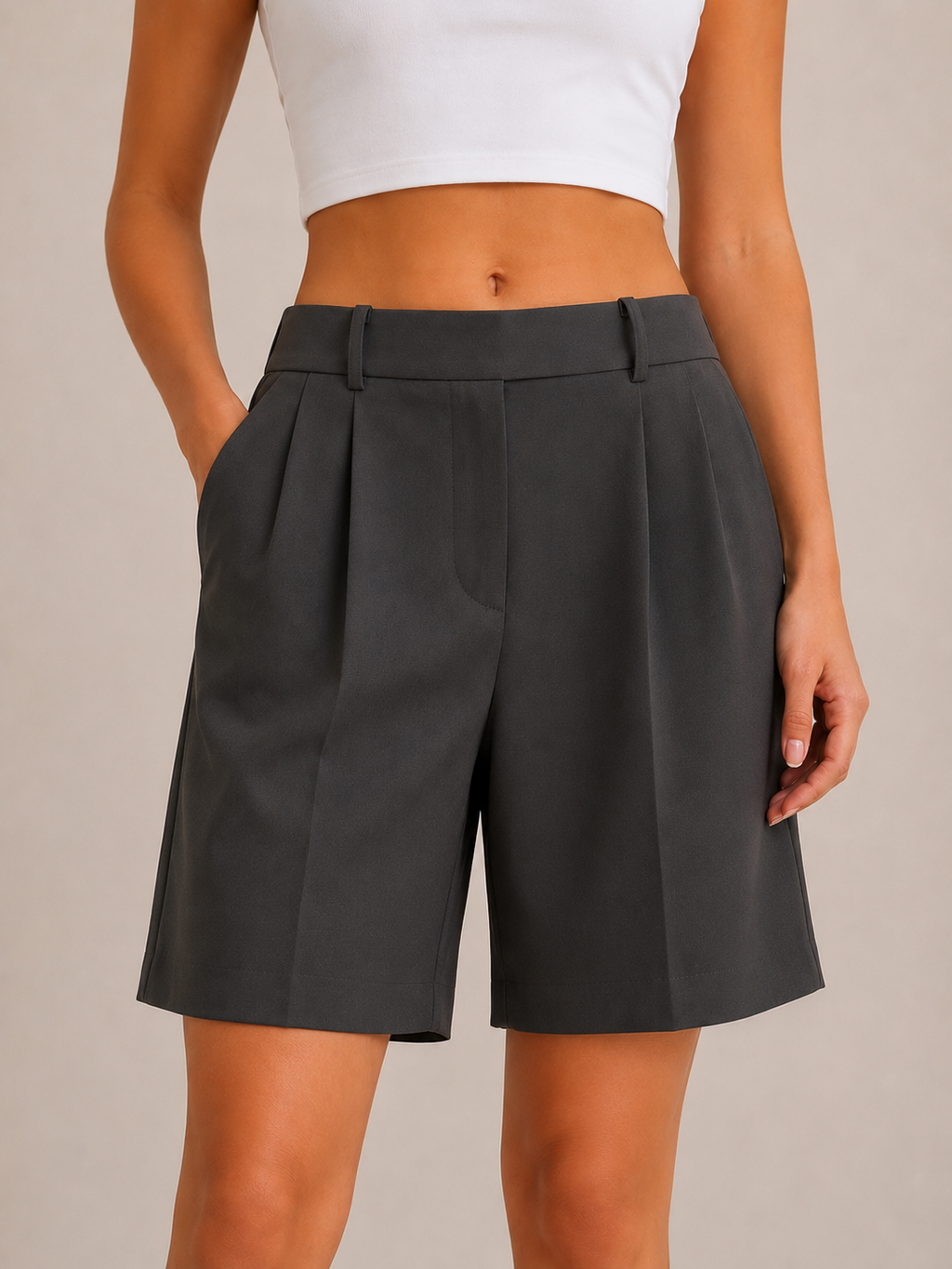 Jette | Geplooide bermuda met hoge taille