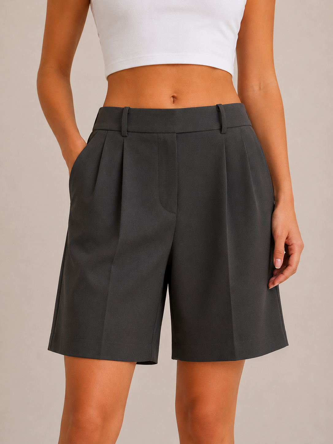 Jette | Geplooide bermuda met hoge taille