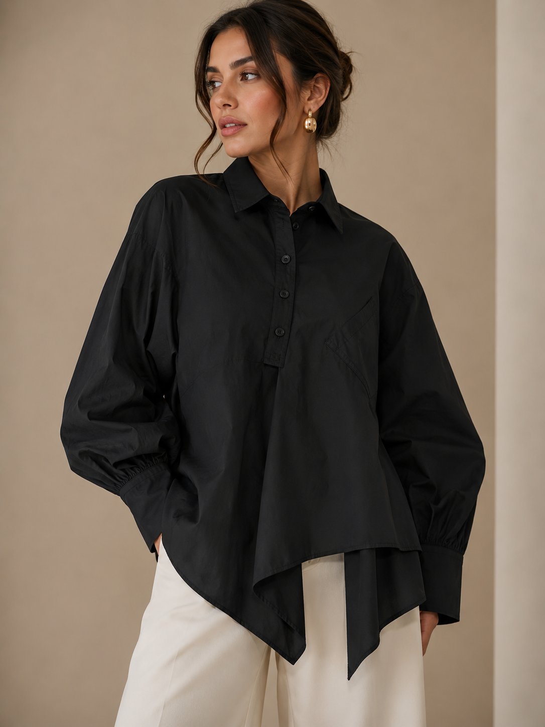 Noa | Blouse met asymmetrische zoom