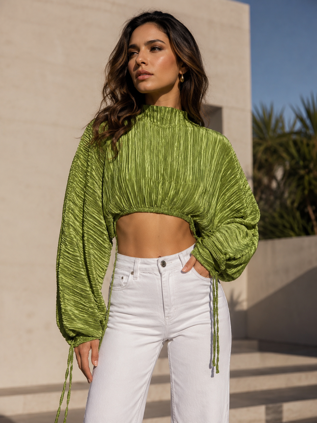 Elisa | Geplooide blouse met ballonmouwen