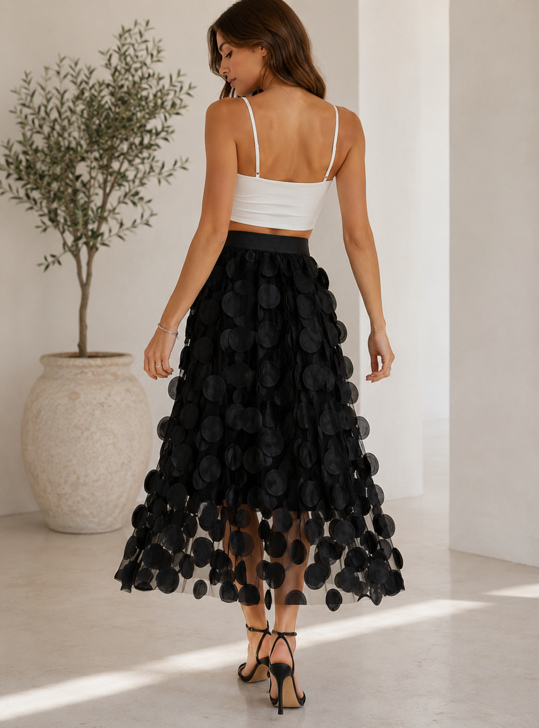 Celeste | Wijde Midi Rok met Stippen Details