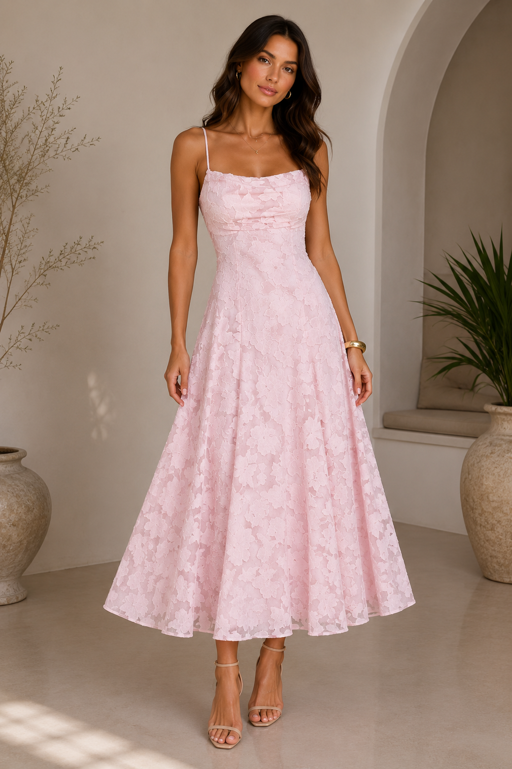Rozy | Maxi Jurk met Bloemendessin en Open Rug