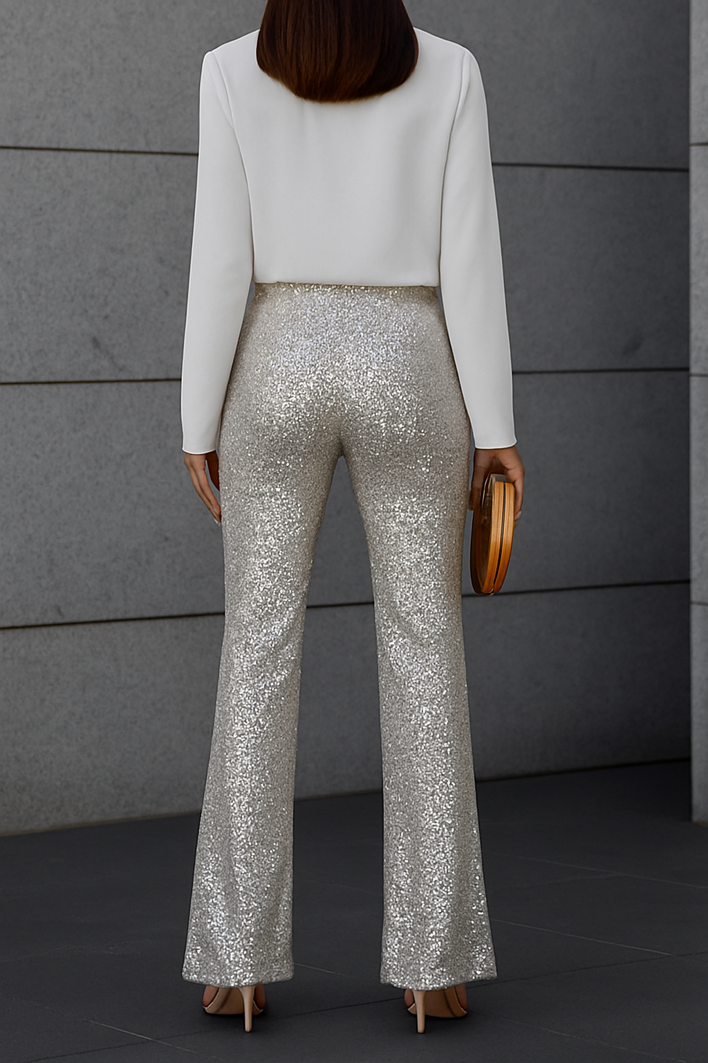 Ava | Glitter Pailletten Broek met Hoge Taille