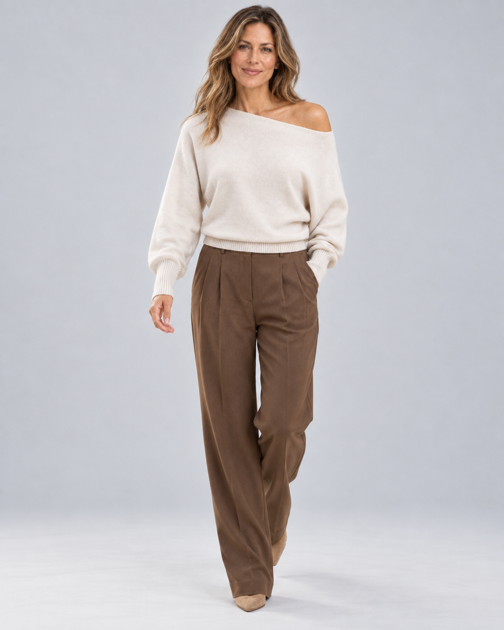 Lisette | Off-Shoulder Gebreide Trui met Asymmetrische Zoom