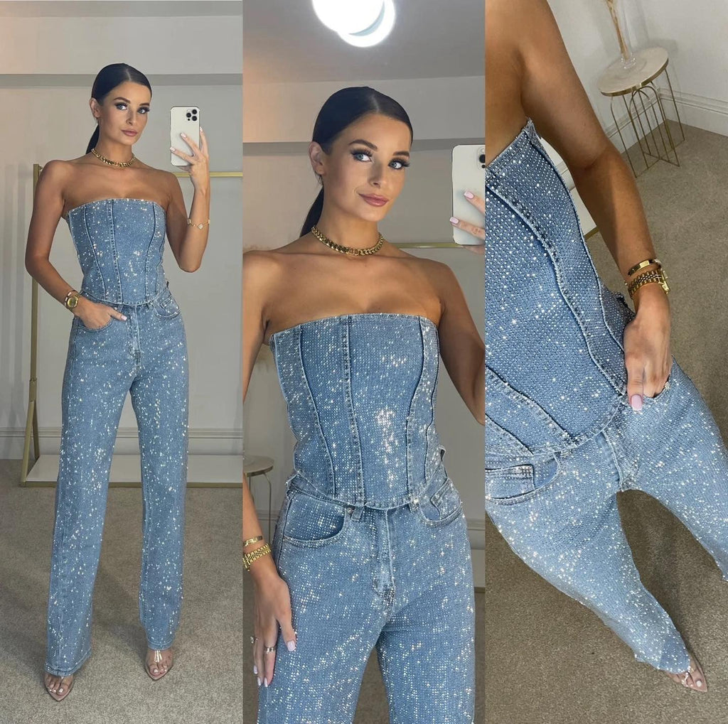 Glimmer | Glitter Set met Croptop en Jeans