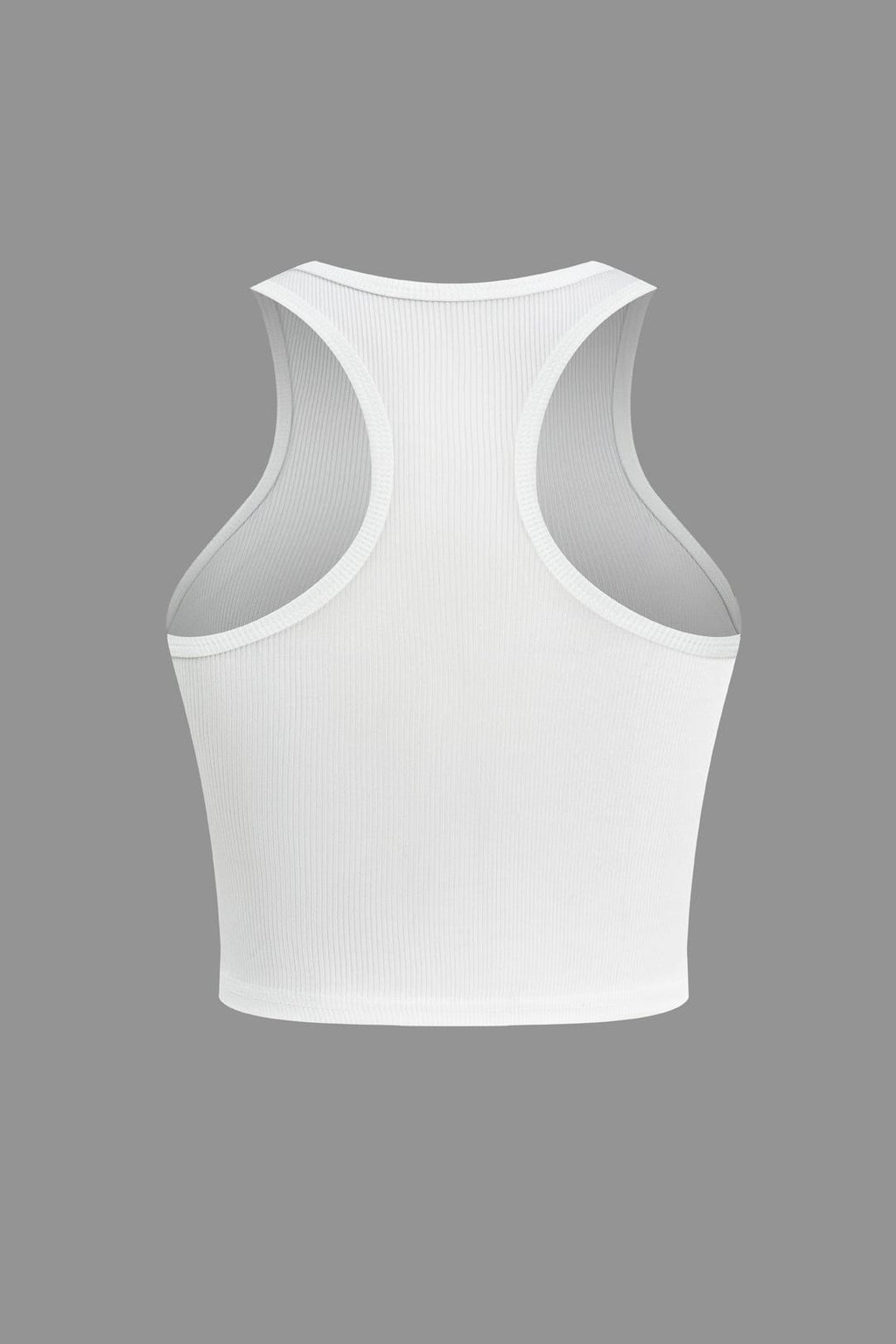 Henrietta | Witte Geribbelde Racerback Crop Top met Hoge Hals