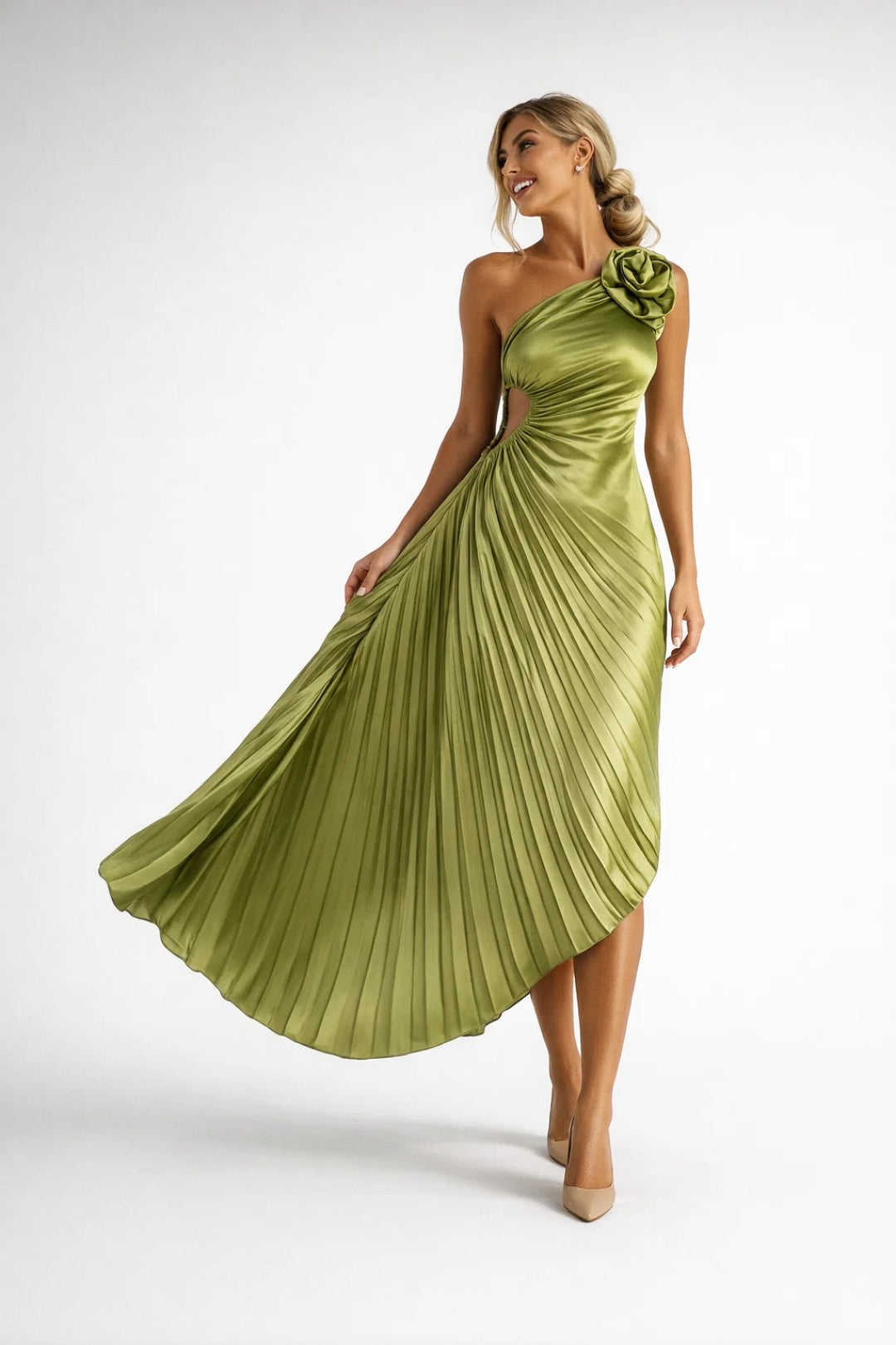 Isabelle | One Shoulder Midi-Jurk met Plooien