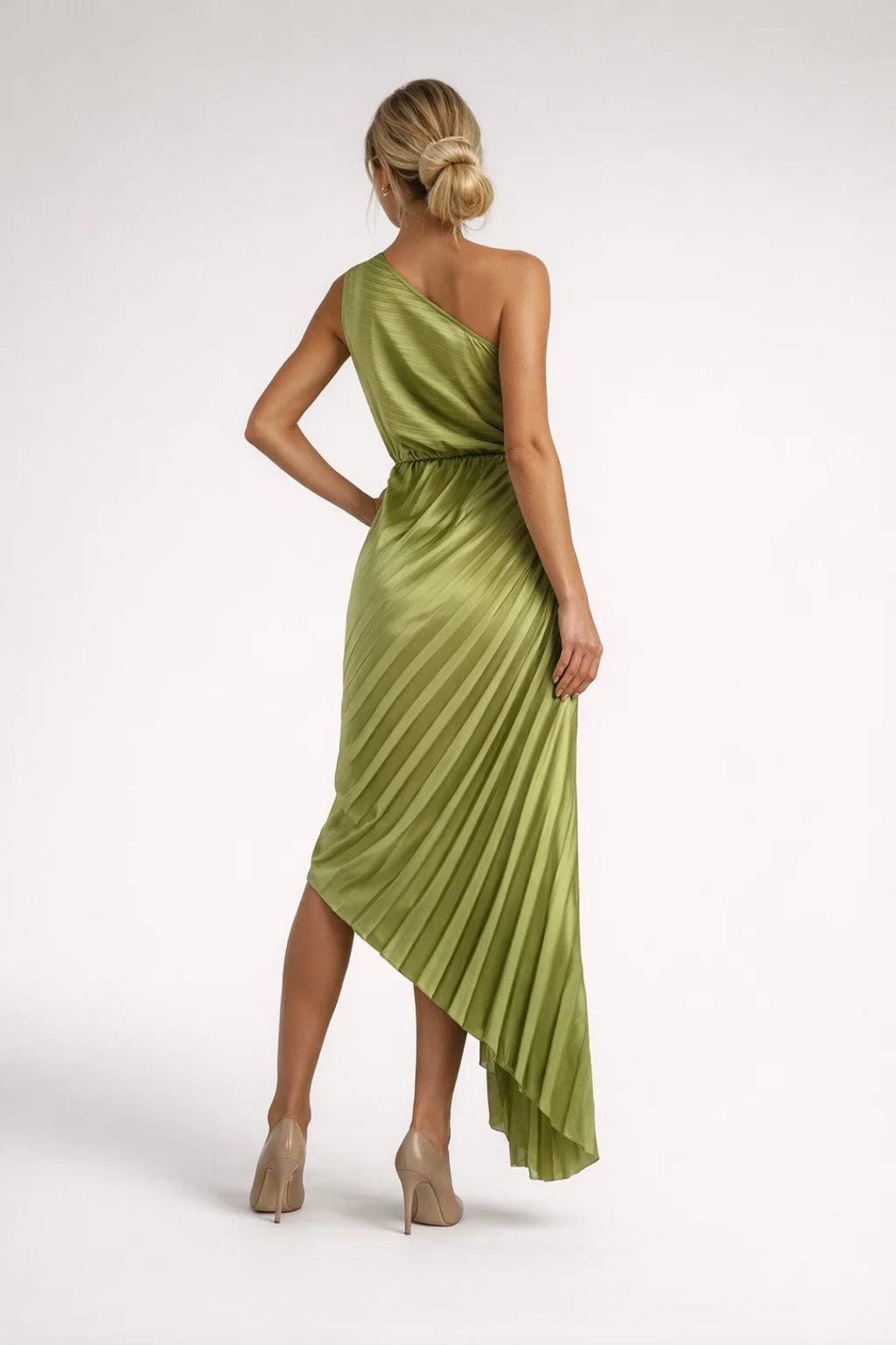 Isabelle | One Shoulder Midi-Jurk met Plooien