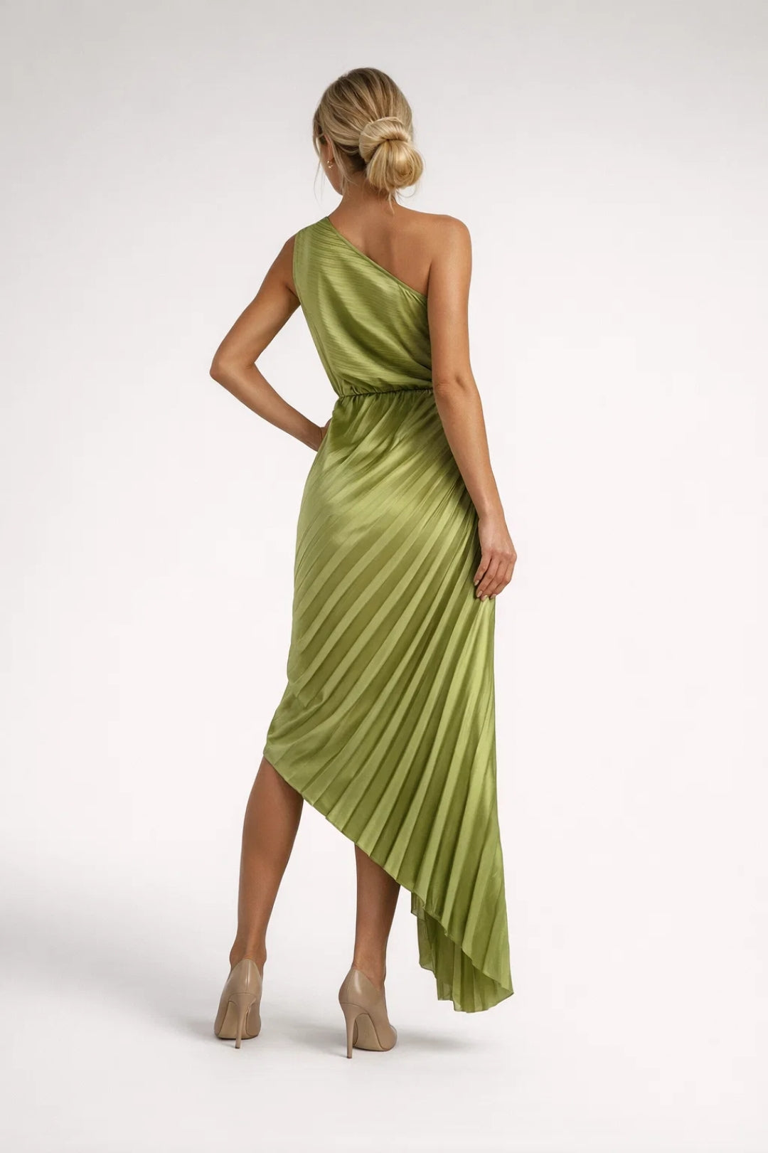 Isabelle | One Shoulder Midi-Jurk met Plooien