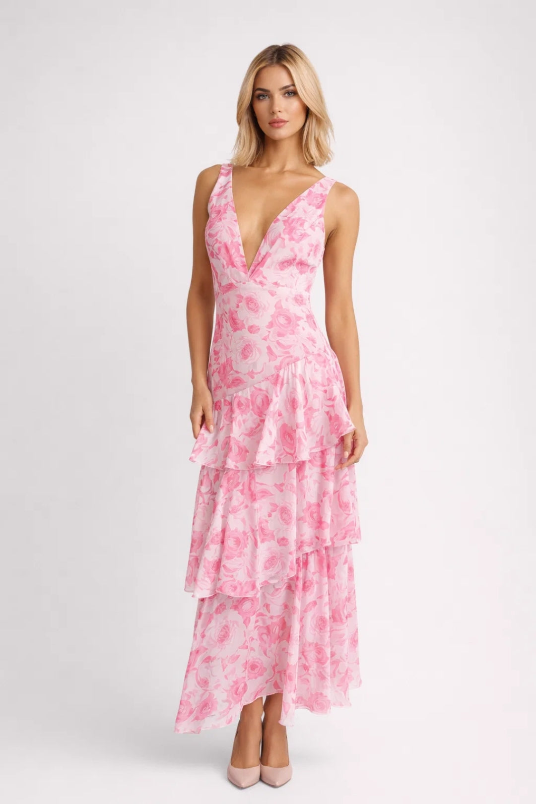 Camellia | Maxi-Jurk met Volants en Bloemenprint