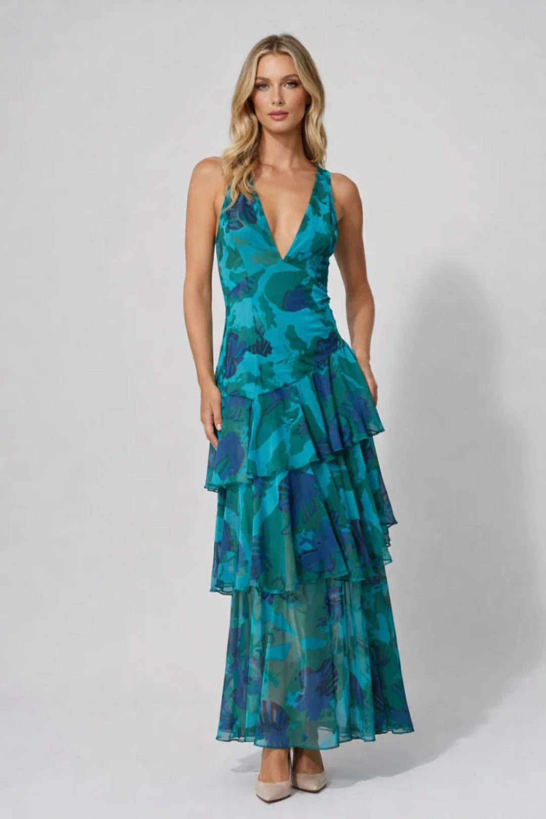 Camellia | Maxi-Jurk met Volants en Bloemenprint