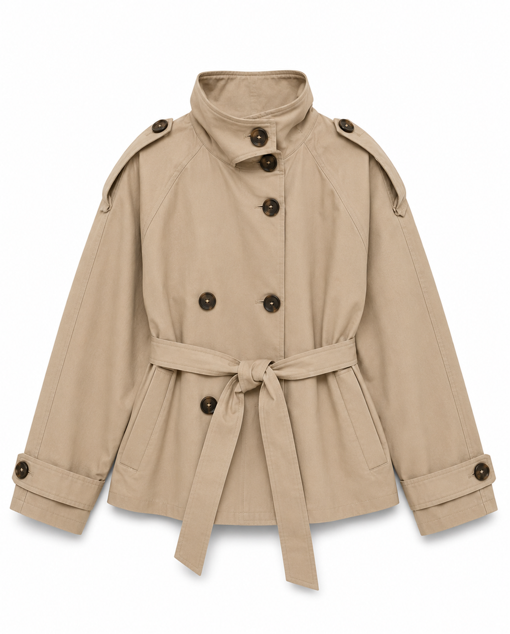 Dames trenchcoat met ceintuur en hoge kraag