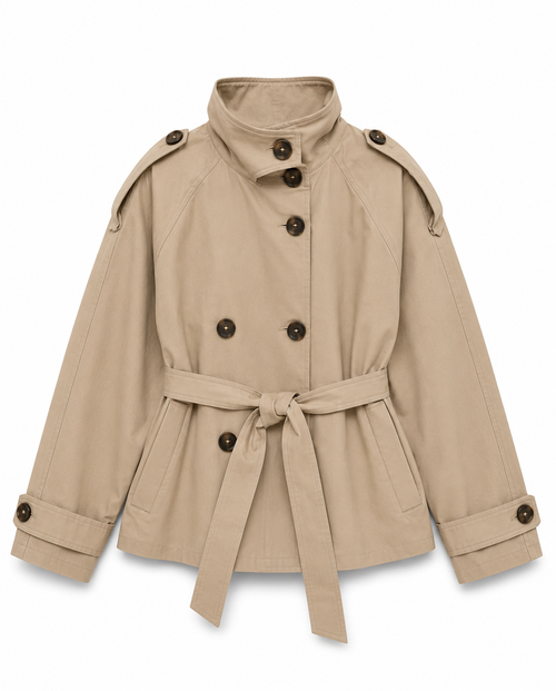 Dames trenchcoat met ceintuur en hoge kraag