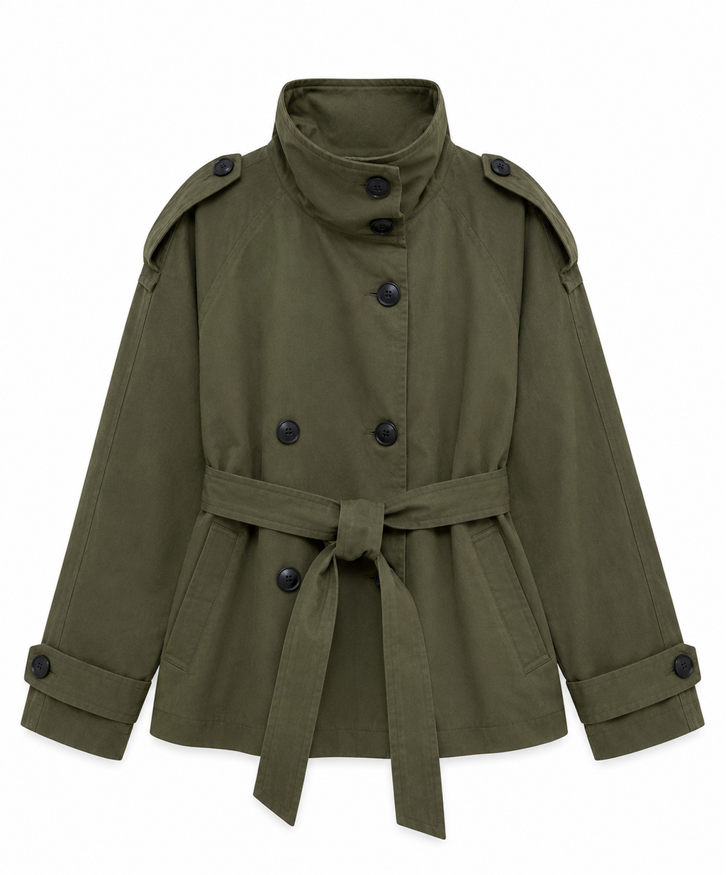 Dames trenchcoat met ceintuur en hoge kraag Groen