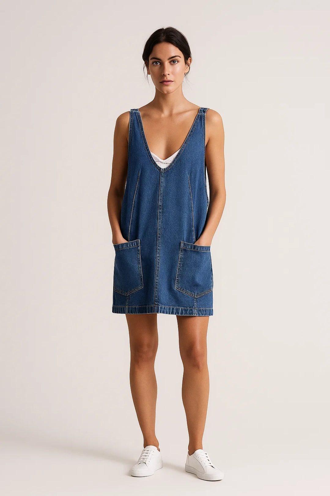 Robine | Mouwloze Denim Mini-Jurk met V-Hals
