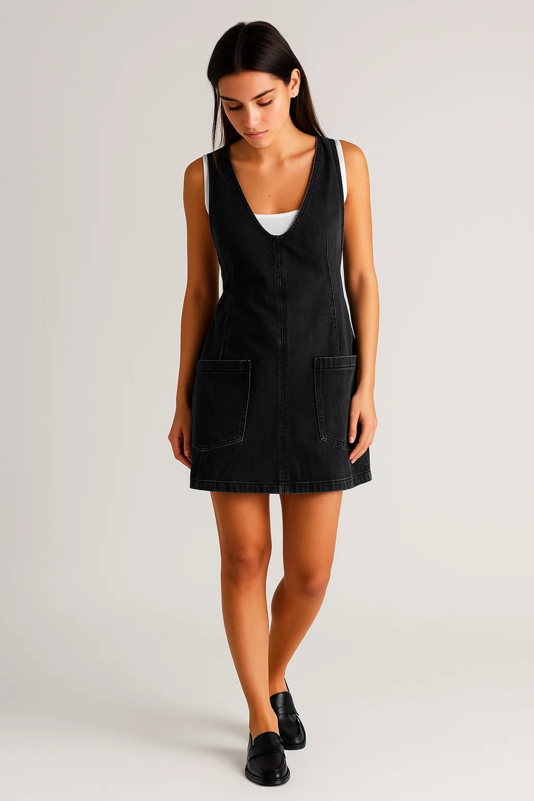 Robine | Mouwloze Denim Mini-Jurk met V-Hals