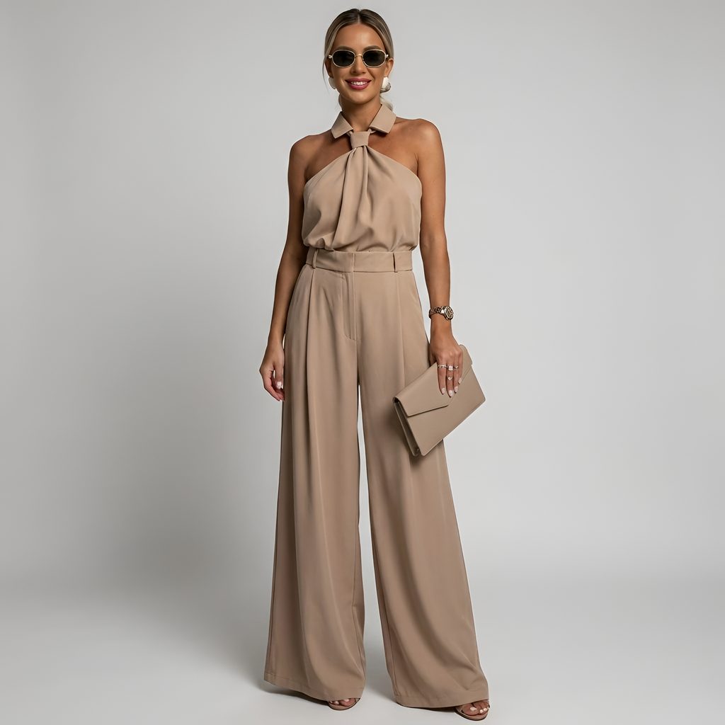 Amélie | Elegante halter jumpsuit met wijde pijpen