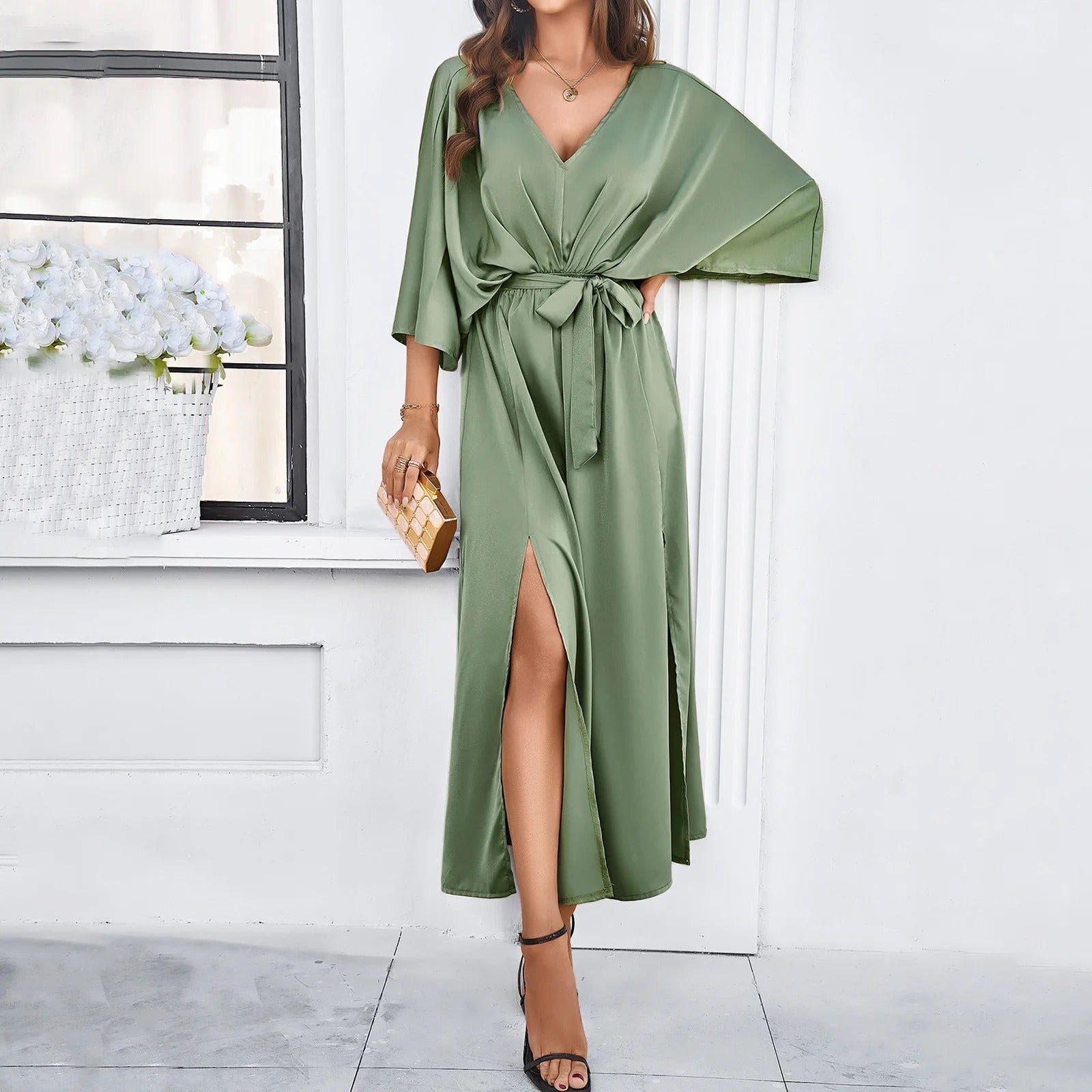 Isabella | Maxi jurk met strikceintuur